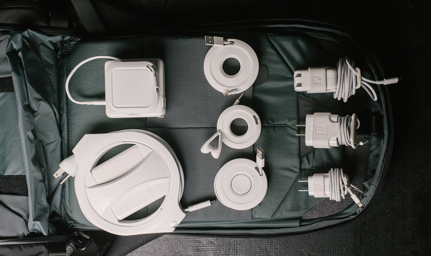 Organized Traveling backpack with cable management products