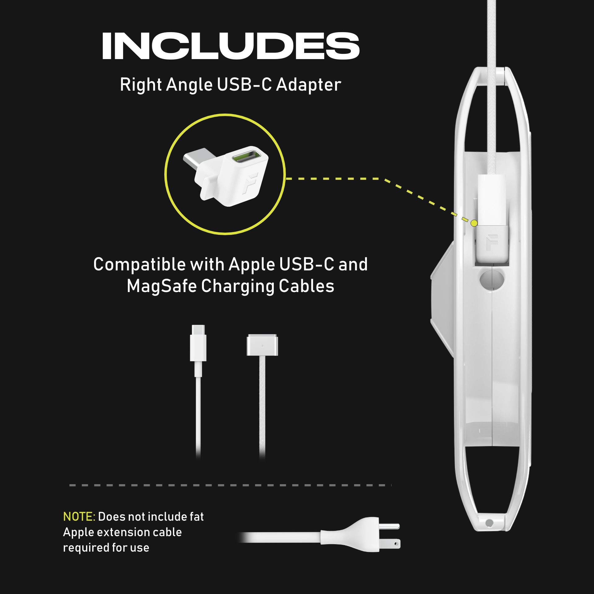 Side Winder includes a right angle USB-C adapter for MagSafe and USB-C use