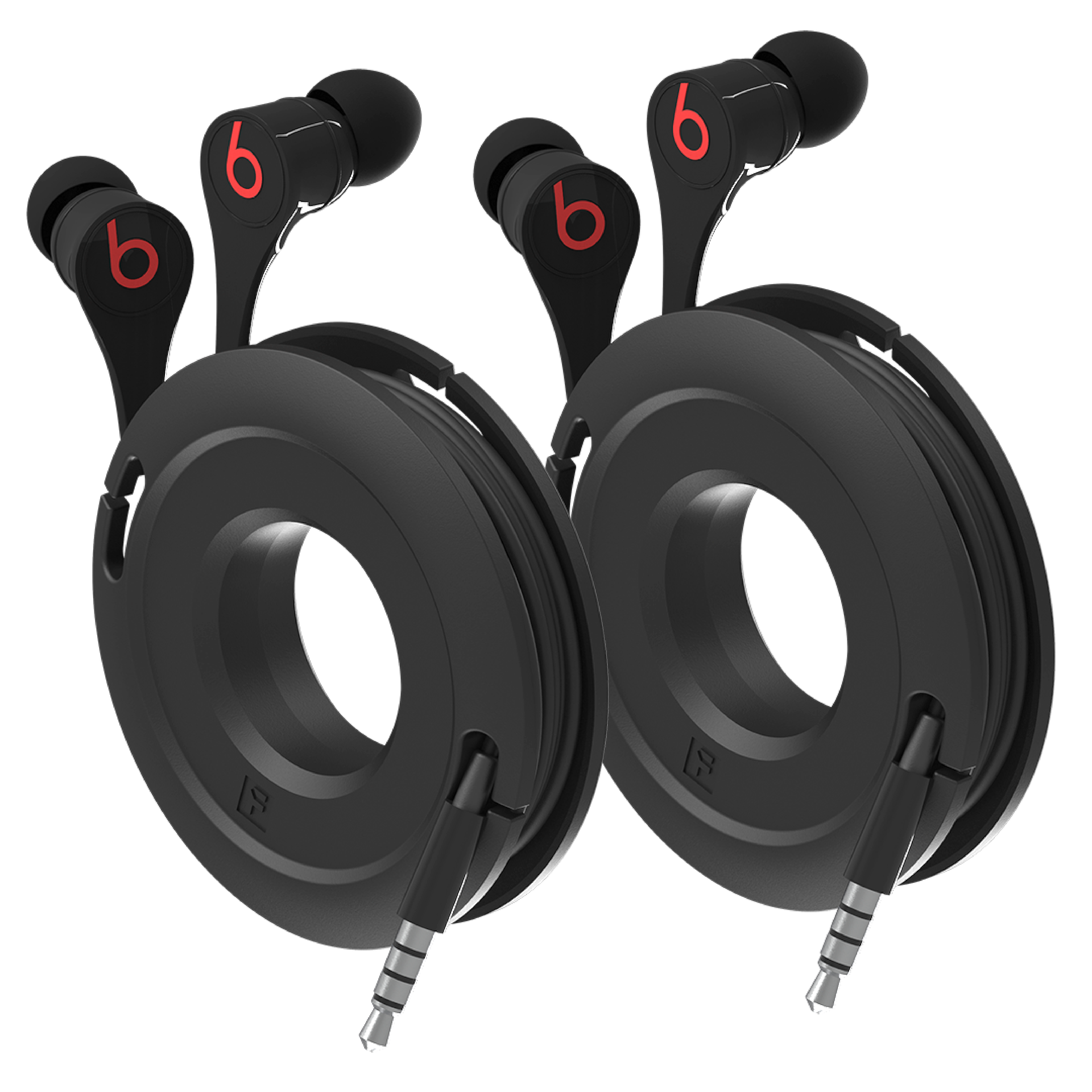 Two Small Black Headphone winders for corded headphones and wires