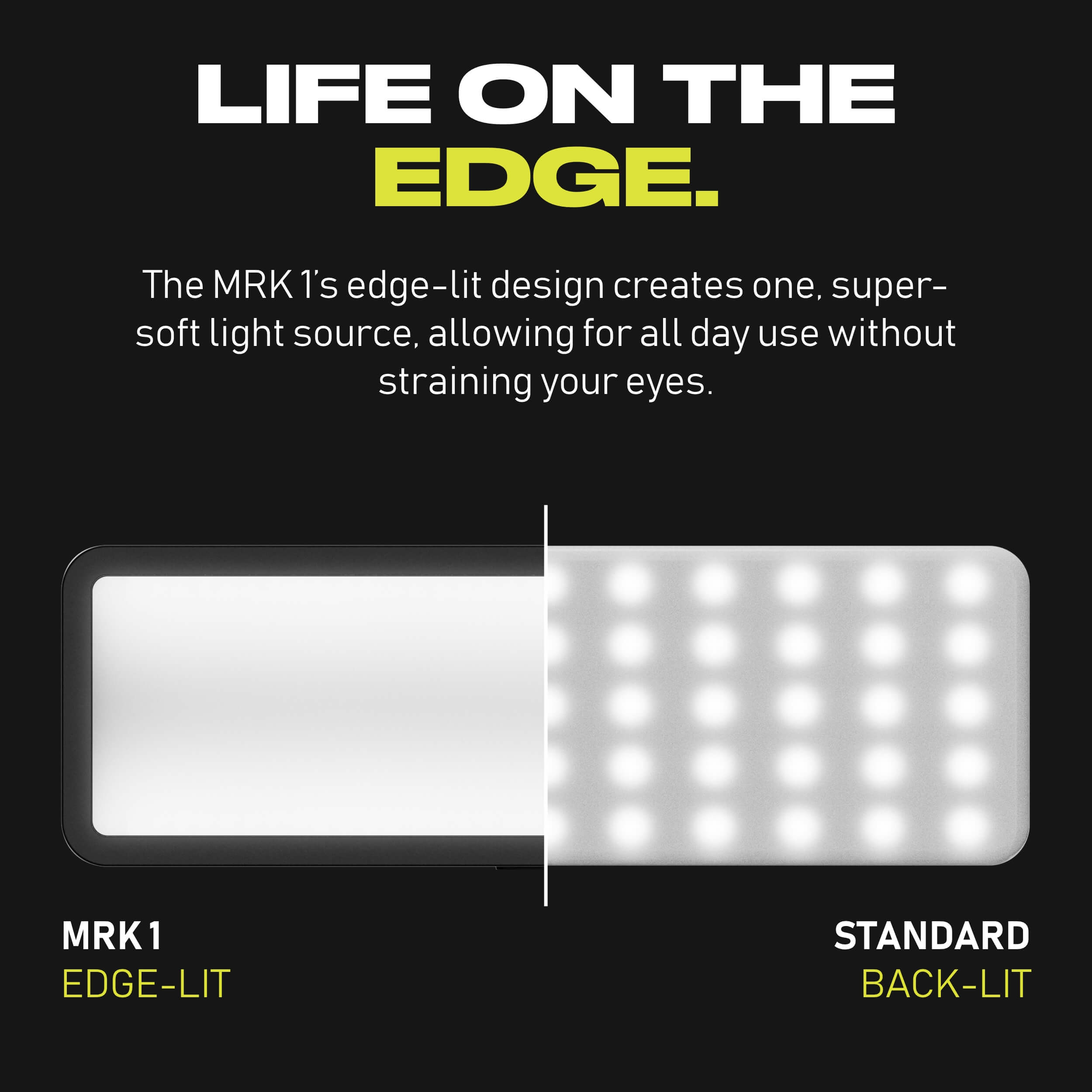 FUSE Light is edge-lit to not hurt your eyes and diffuse nicely